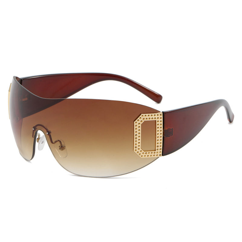 Fashion Rimless Y2K Sunglasses Retro Wrap Around Frameless Sunglasses